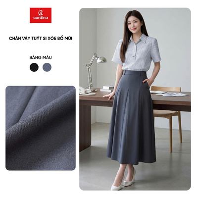 Chân váy nữ CARDINA chất liệu tuýt si dáng xòe bổ múi 6CVX11