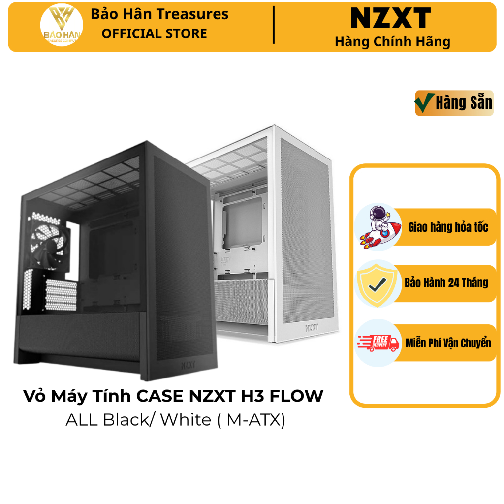 Vỏ Máy Tính NZXT H3 FLOW ALL Black/ White (M-ATX/ Mid Tower)  - Hàng Chính Hãng
