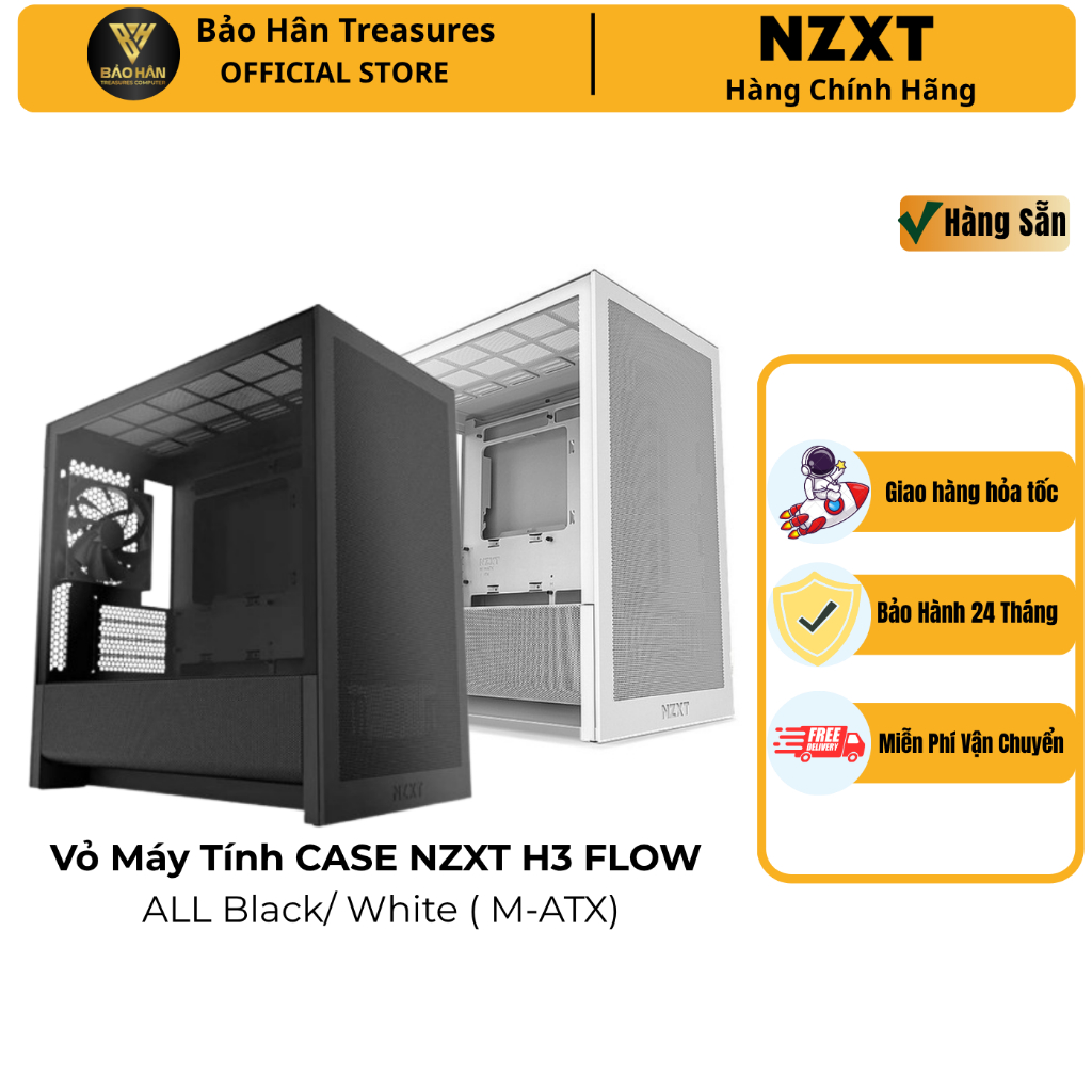 Vỏ Case NZXT H3 FLOW ALL Black/ White (M-ATX/ Mid Tower)  - Hàng Chính Hãng