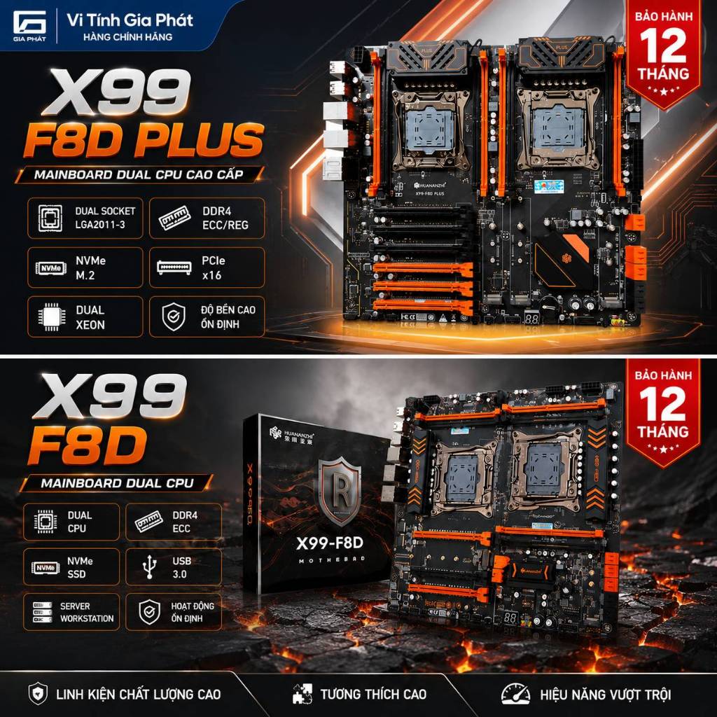 Mainboard HUANANZHI X99 F8D Plus, X99 F8D, X99 T8D, X99 8D4, X99 8D3, X99 2 CPU Sniper New Box BH 12