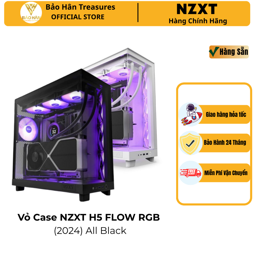 Vỏ Case NZXT H6 FLOW RGB ALL BLACK ( MID Tower, 3 Fan RGB, Màu Đen) - Hàng Chính Hãng