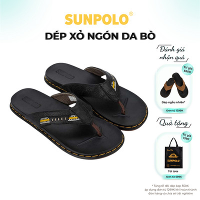 Dép Kẹp Nam Da Bò SUNPOLO Đen KEP201