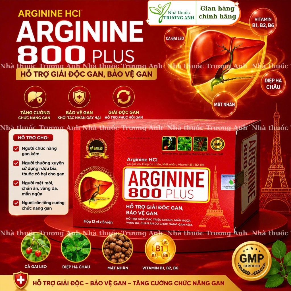 Gan Arginine 800 Plus giúp giải độc gan, mát gan, tăng cường chức năng gan. Hộp 60 viên