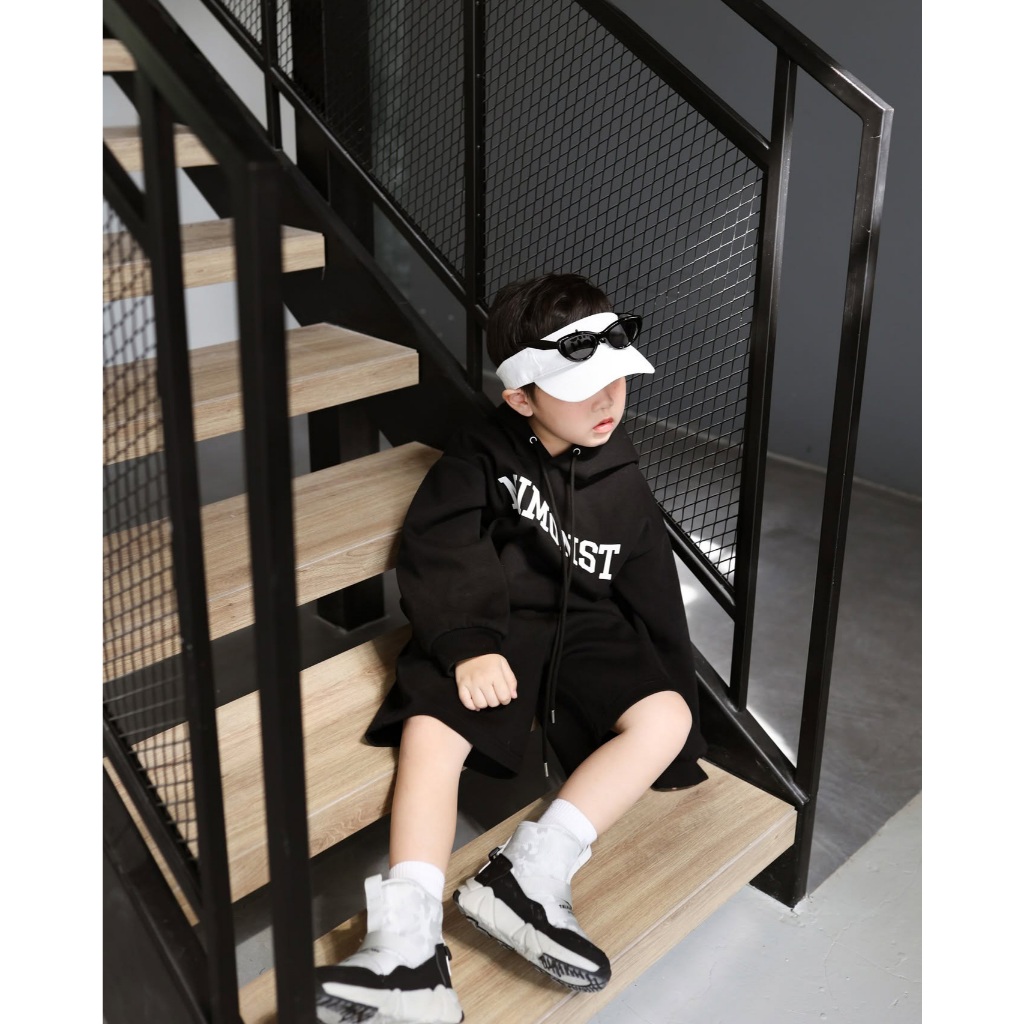 [MIMONSTER] Áo Hoodie Mimonst màu đen nỉ phong cách cực chất cho bé trai