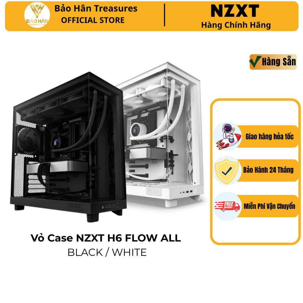 Vỏ Case NZXT H6 FLOW ALL BLACK ( MID Tower, 3 Fan, Màu Đen) - Hàng Chính Hãng