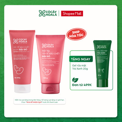 Combo Mặt Nạ Tẩy Tế Bào Chết Đậu Đỏ 2in1 150g Và Tẩy Da Chết Body Đậu Đỏ Cỏ Cây Hoa Lá 200g Làm Sạch, Cấp Ẩm