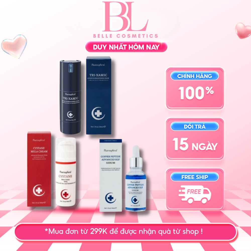 [COMBO] Pharmaform giảm nám, giảm thâm mụn Cystane Mela Cream + Copper Peptide Advance Serum + Tri-X