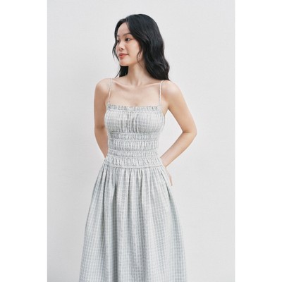 LIBÉ WORKSHOP - Đầm hai dây mảnh hoạ tiết caro xanh nhạt 7796