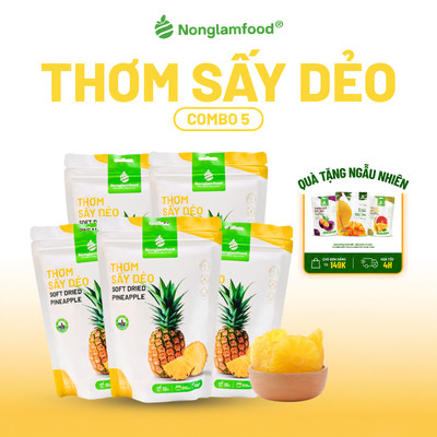 Combo 5 Túi Thơm Sấy Dẻo (Dứa/ Khóm Sấy Dẻo) 200g NONGLAMFOOD Dẻo Mềm Chua Ngọt Tự Nhiên, Đồ Ăn Vặt
