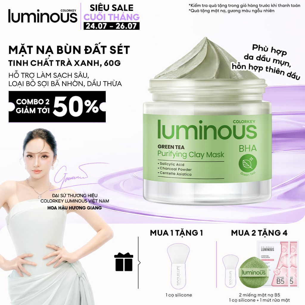 Mặt Nạ Bùn Trà Xanh COLORKEY LUMINOUS| Phù hợp da dầu, mụn|  Loại bỏ dầu thừa, cải thiện tình trạng 