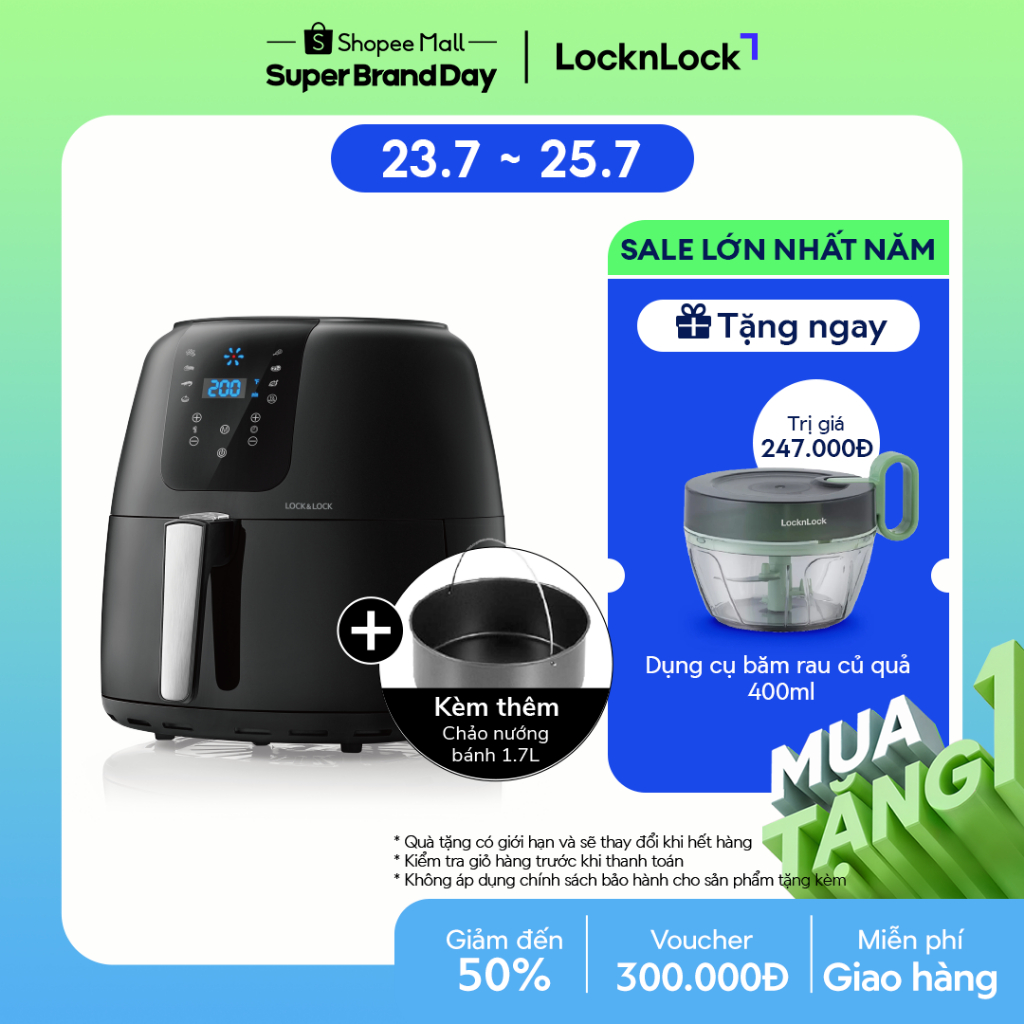 Nồi Chiên Không Dầu Lock&Lock Super Jumbo Air Fryer 7.2L Màu đen EJF296BLK