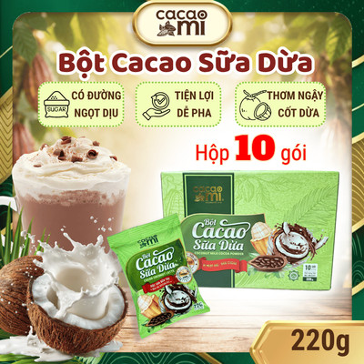 Cacao Sữa Dừa Tự Nhiên CacaoMi Vị Ngọt Dịu Thơm Ngon Đậm Đà Ca Cao Thượng Hạng Hộp 10 gói