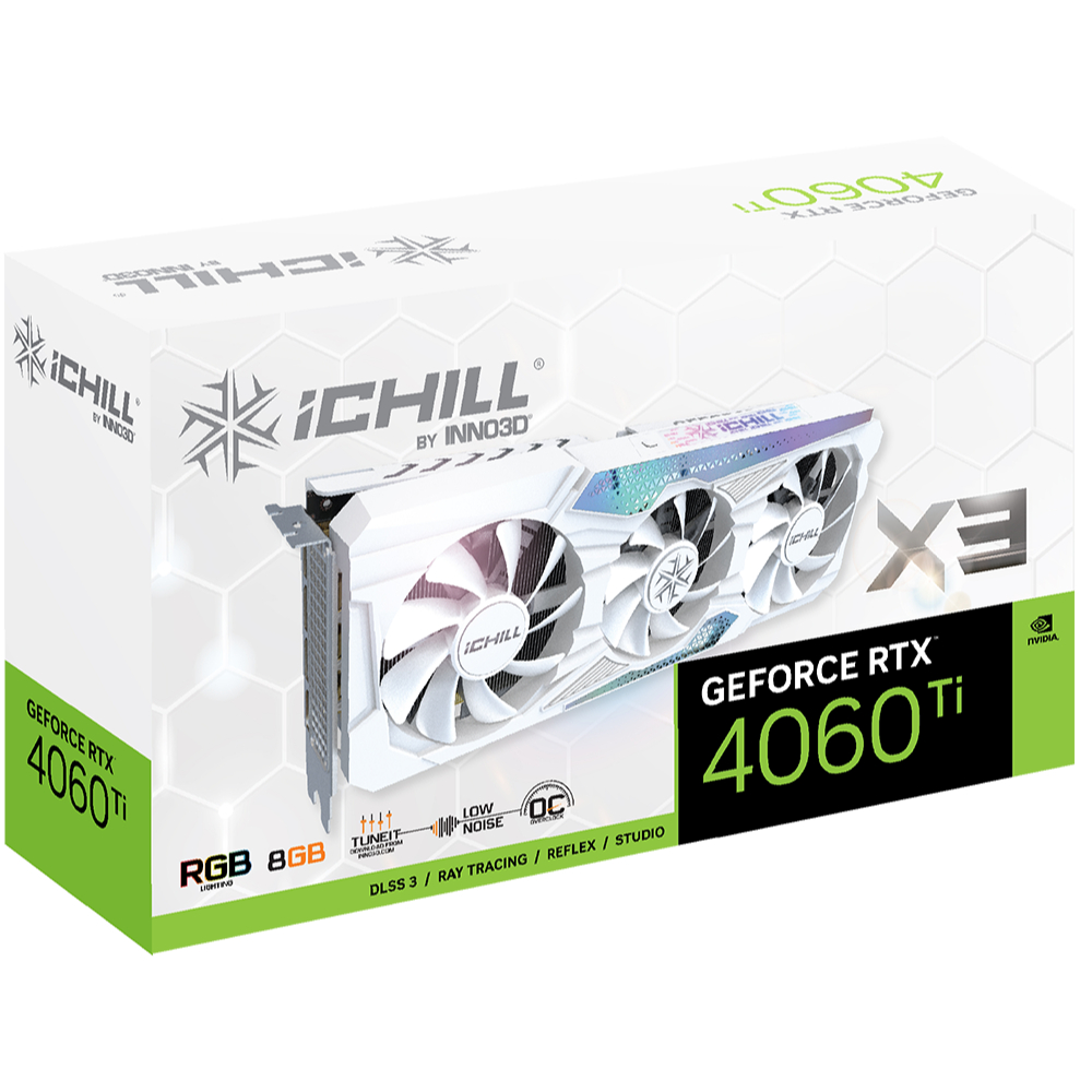 Card màn hình VGA INNO3D GeForce RTX 4060 Ti 8GB iCHILL X3 WHITE mới chính hãng