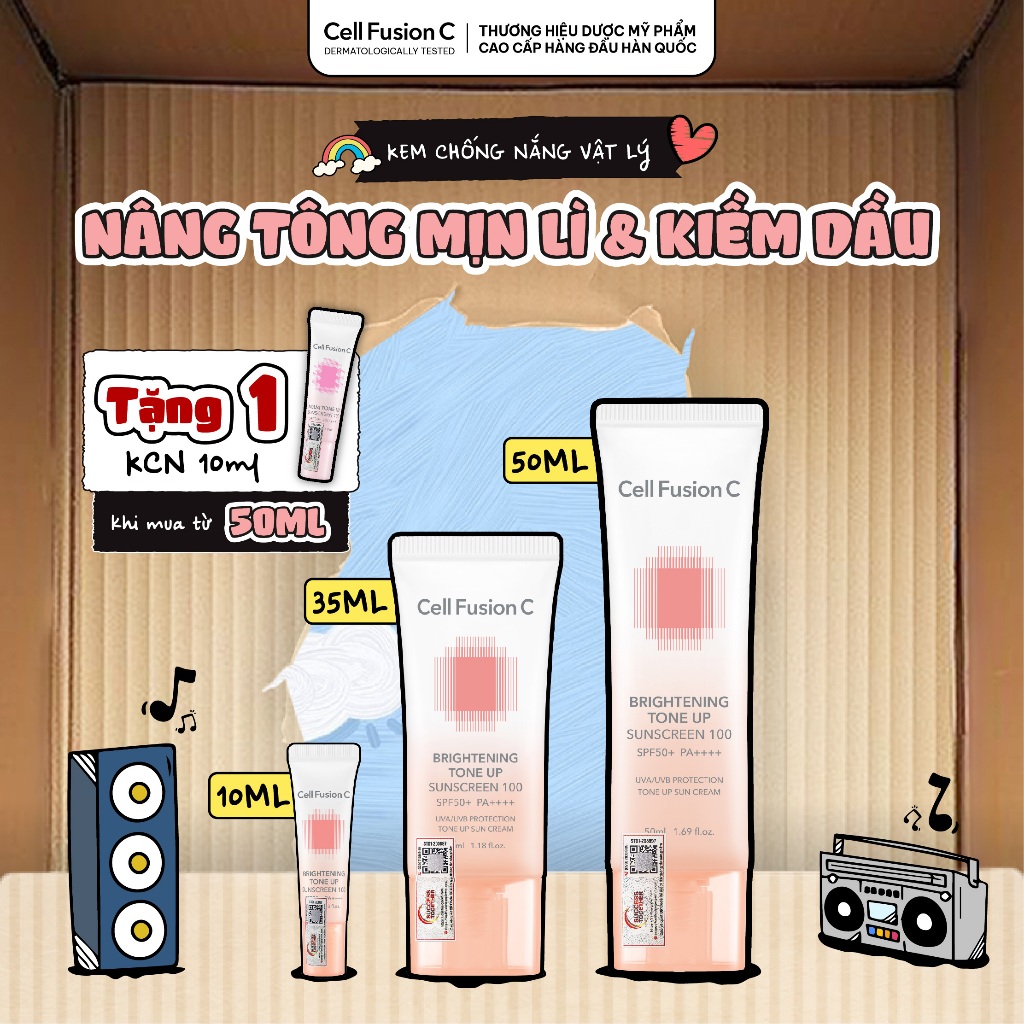 Kem Chống Nắng Nâng Tone Cell Fusion C Hỗ Trợ Kiềm Dầu Brightening Tone Up Sunscreen 100 SPF50+ PA++