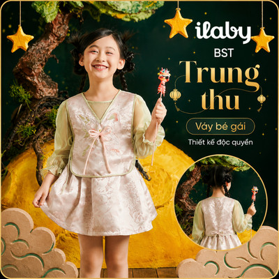 Set váy Tết bé gái ILABY chất liệu vải gấm KHUÊ DiỆP váy lễ hội, trung thu [3624]