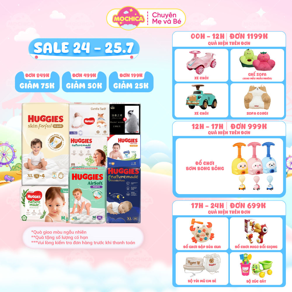 [TỔNG] Tã Bỉm Quần/Dán HUGGIES siêu cao cấp Platinum Nature Made đầy đủ size - Mochica