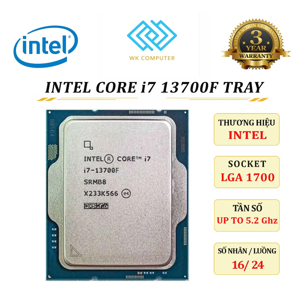 CPU INTEL CORE i7 13700F TRAY | 16 Nhân 24 Luồng - Turbo 5.2GHz [MỚI - BH 36 THÁNG]