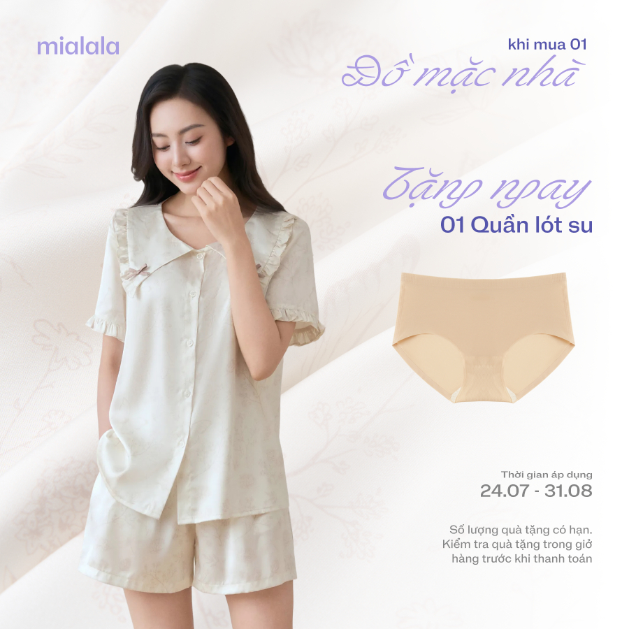 Đồ bộ mặc nhà Mialala pyjama dáng ngắn lụa latin 5464 DMN02015464