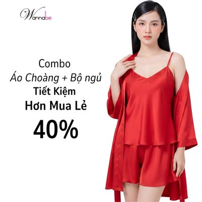Combo áo choàng ngủ bộ đùi nữ lụa mịn WANNABE thoải Mái thời trang tối giản tiết kiệm hơn KI010BS612