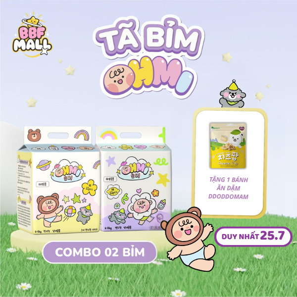 Combo 2 Bịch Bỉm OHMI Hàn Quốc - Khô Thoáng, Siêu Thấm Hút - Tã Bỉm Dán/Quần Đủ Size Cho Bé