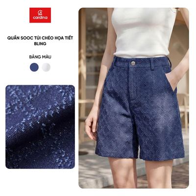 Quần sooc nữ CARDINA chất liệu denim mềm túi chéo họa tiết bling 6QSJ01