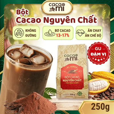 Bột cacao nguyên chất không đường CACAOMI Premium thức uống sô cô la ca cao chocolate 60g/250g