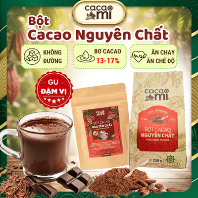 Bột cacao nguyên chất không đường CACAOMI Premium gu đậm ca cao socola chuẩn xuất khẩu 60g/250g/500g