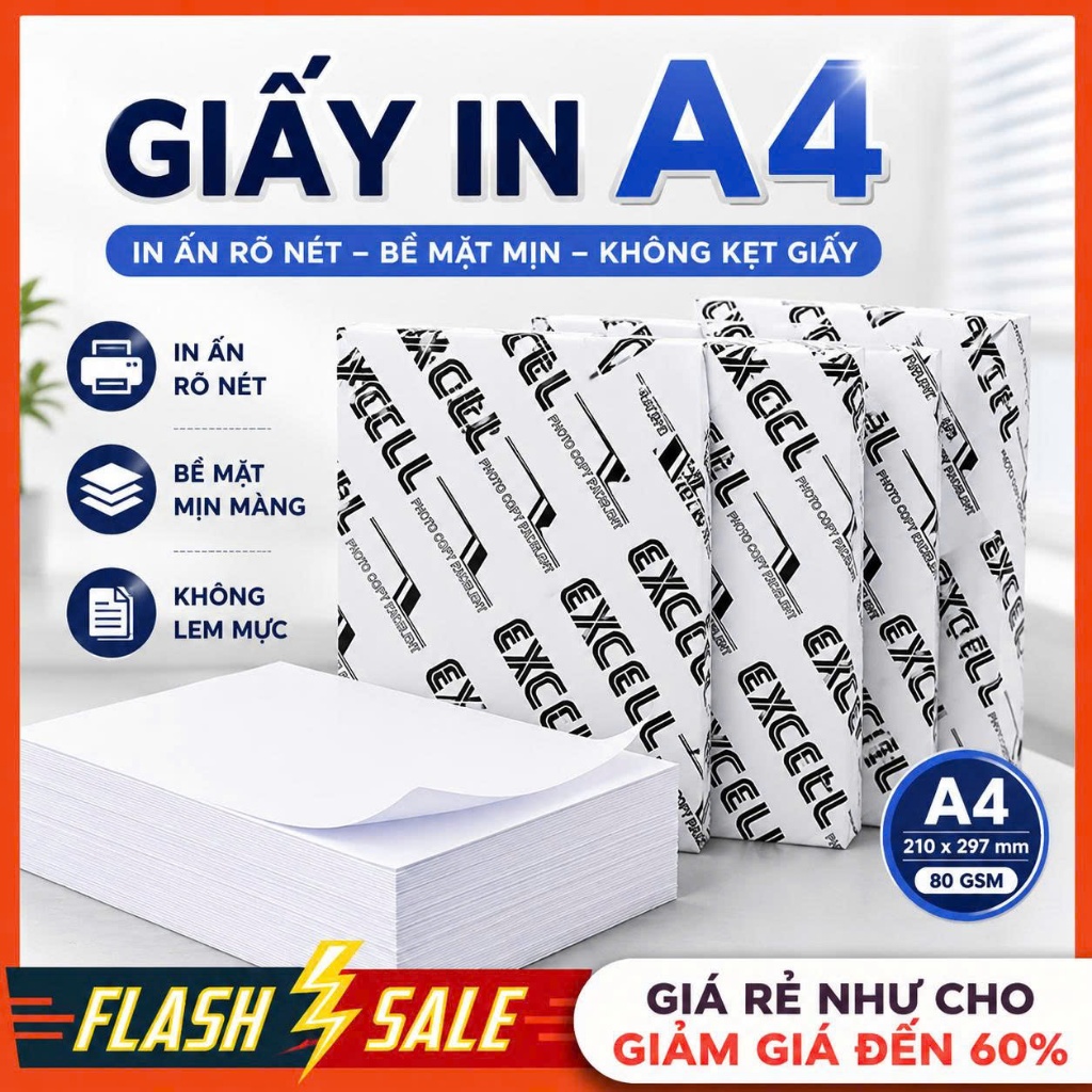 Giấy IN EXCEL A4 Chuyên Dụng Loại Láng Mịn Dày Dặn Không Nhăn Không Lem Giấy In A4 500 Tờ #