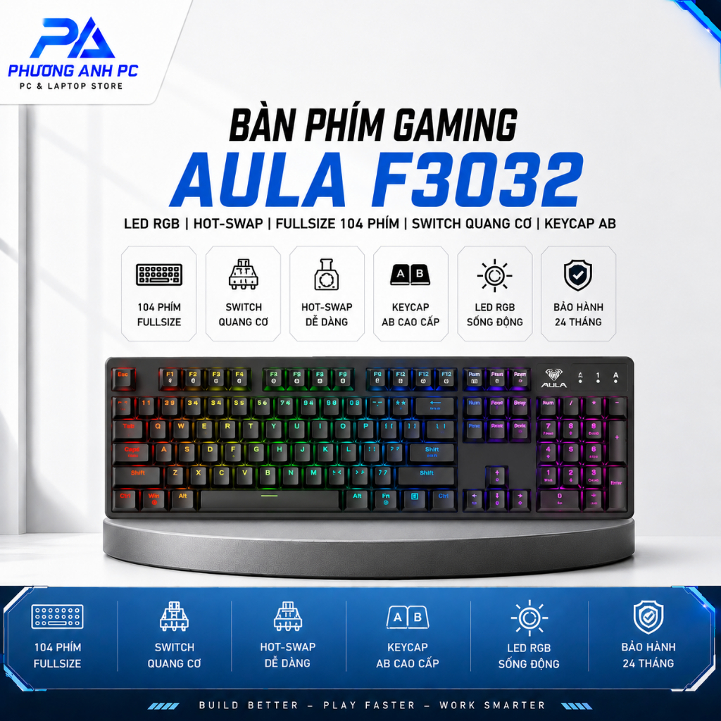 Bàn phím Gaming Aula F3032 LED RGB | Hot-swap | Fullsize 104 phím | Keycap ABS PhuongAnh.pc