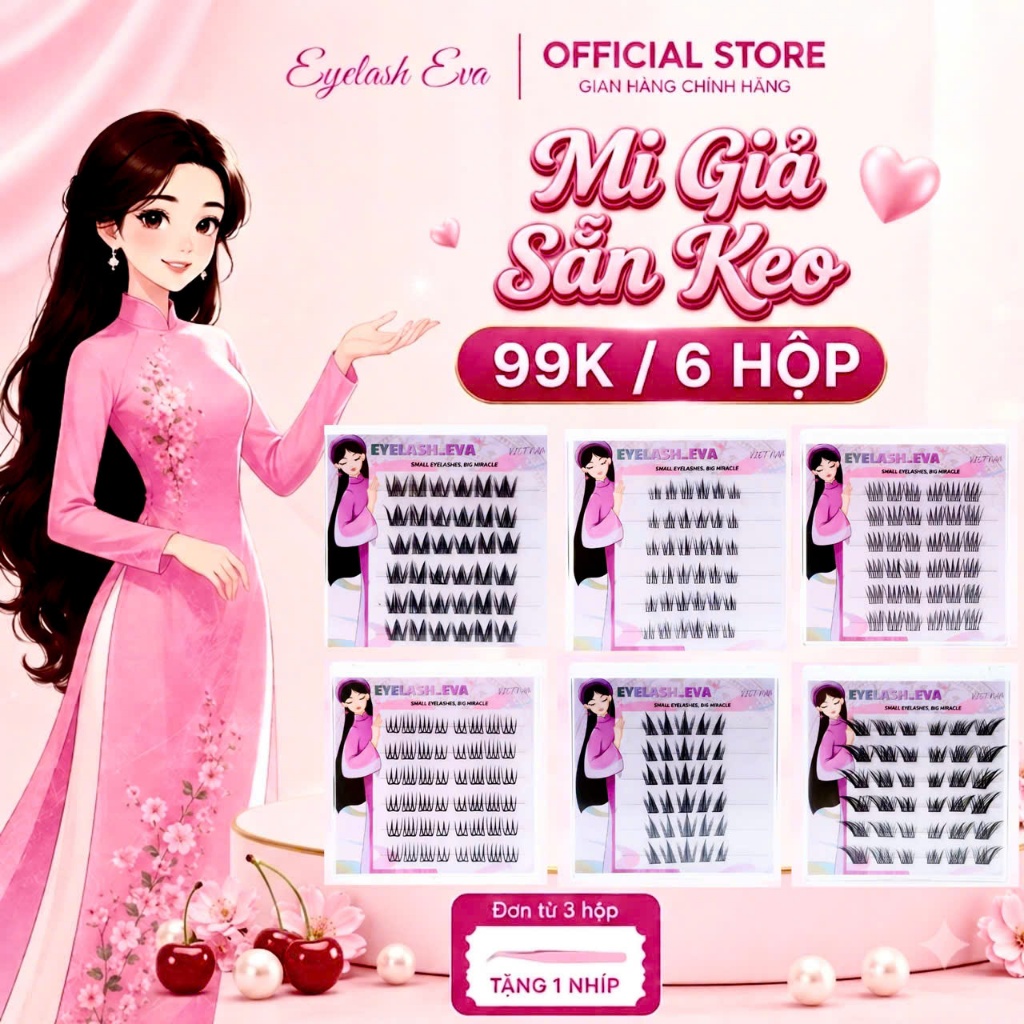 [99k/ 6 Hộp] Lông Mi Giả sẵn keo EVA Viêt Nam (mua từ 3 hộp tặng 1 nhíp )