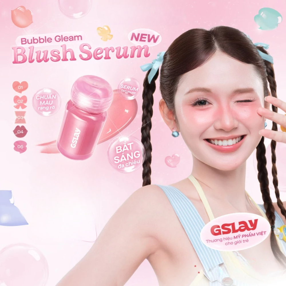 Má Hồng Kem GSLAY Bubble Gleam Blush Serum thuần chay (4.5ml) Dạng Lỏng