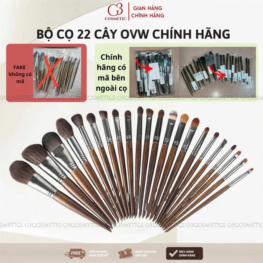 [SVIP] [OVW] Bộ cọ 22 cây OVW lông tự nhiên mềm mịn bám phấn cán gỗ cho trang điểm makeup chuyên ngh