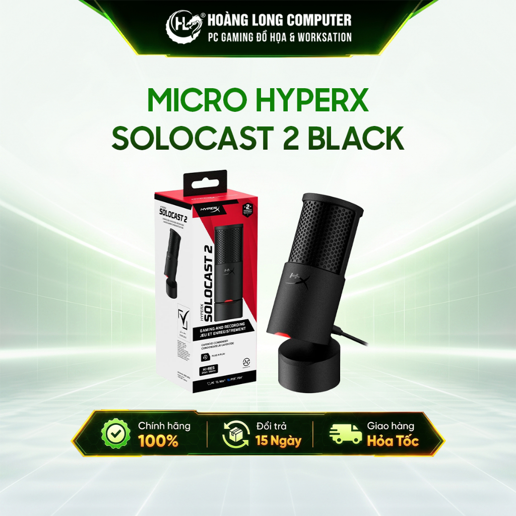 Micro Thu Âm HyperX SoloCast 2 Hướng Thu Cardioid Tốc Độ 96kHz Cho Máy Tính Chính Hãng