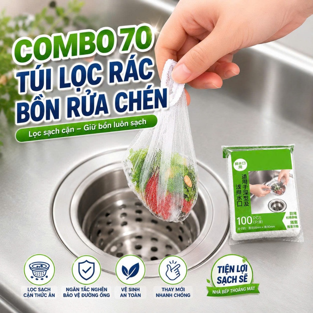 Combo 70 túi lọc rác bồn rửa chén