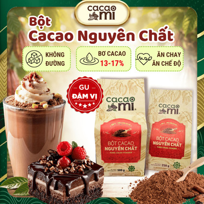 Bột ca cao nguyên chất không đường CACAOMI Premium pha chế thức uống socola trà sữa đậm vị cacao