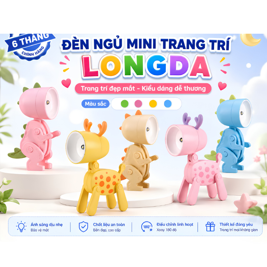 Đèn ngủ mini để bàn LongDa cho bé ánh sáng dịu nhẹ trang trí phòng ngủ decor bàn học kệ sách