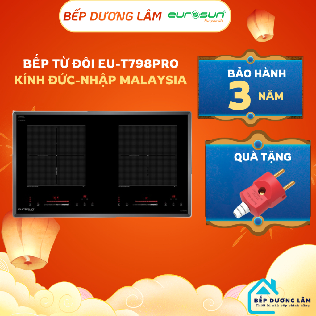 Bếp Từ đôi Eurosun EU-T798Pro – Booster 3000w-nhập Malaysia-Kính Đức