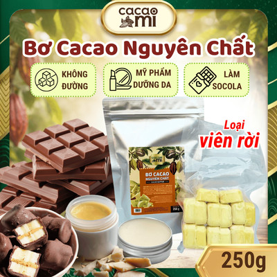 Bơ cacao nguyên chất từ hạt ca cao làm bánh socola chocolate, ăn chay CacaoMi Cocoa Butter 250g/500g