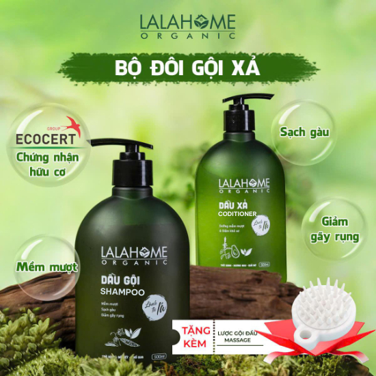 [Chính Hãng] Bộ đôi Gội Xả LALAHOME ORGANIC - Ngăn ngừa gàu, rụng, giúp tóc chắc khỏe, suôn mượt