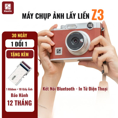 [TẶNG 10 ẢNH] Máy Chụp Ảnh Lấy Liền Hanin Z3, Màn Hình Xem Lại, Bluetooth In Từ Điện Thoại, Ảnh 300DPI, Vintage | Hanin