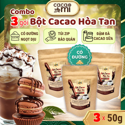 Combo 3 gói bột cacao sữa hoà tan 3in1 đậm cacao nguyên chất chuyên pha trà sữa socola CACAOMI 25g/50g/357g