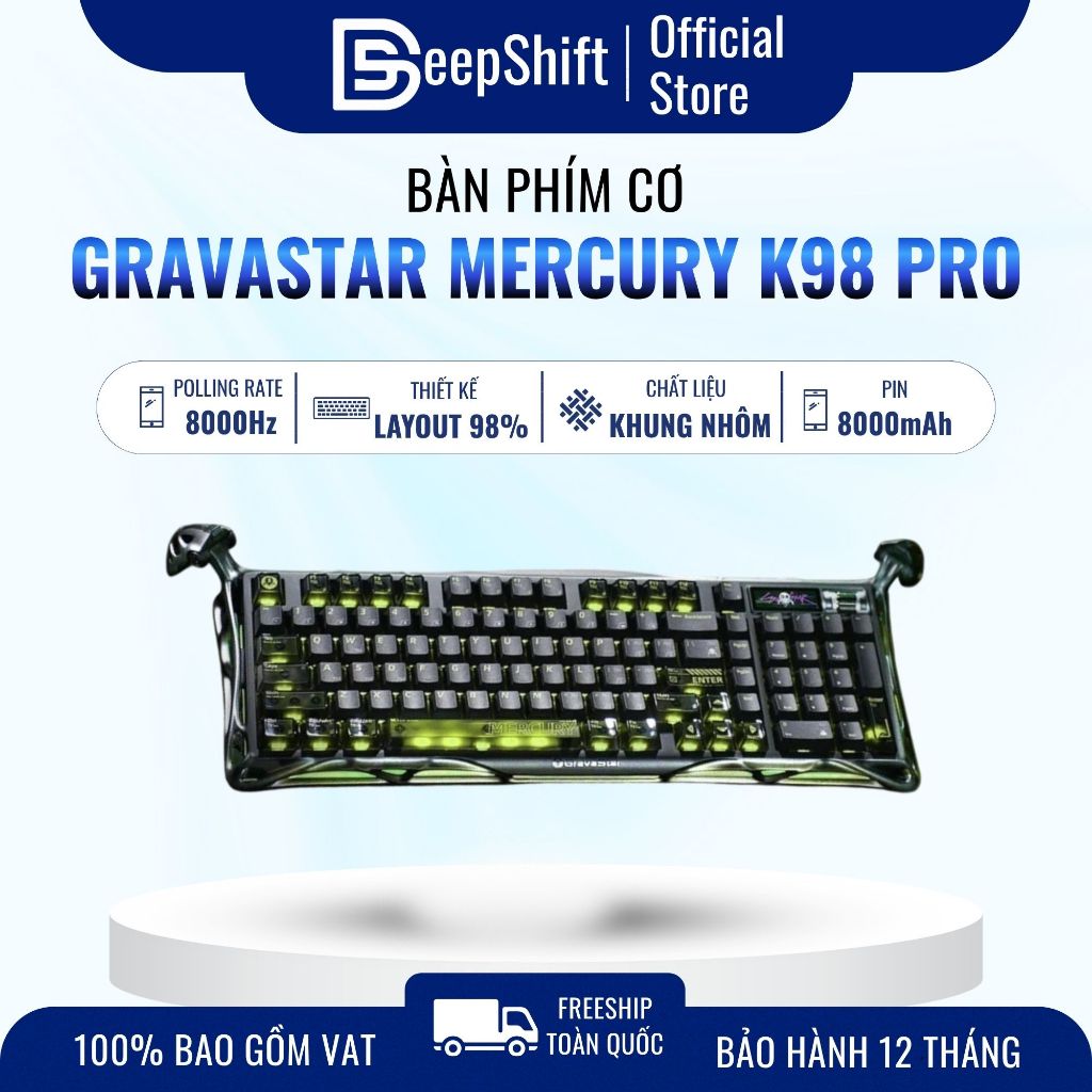 Bàn Phím Cơ GravaStar Mercury K98 Pro Chính Hãng | Layout 98% | Polling Rate 8K | Pin 8000mAh