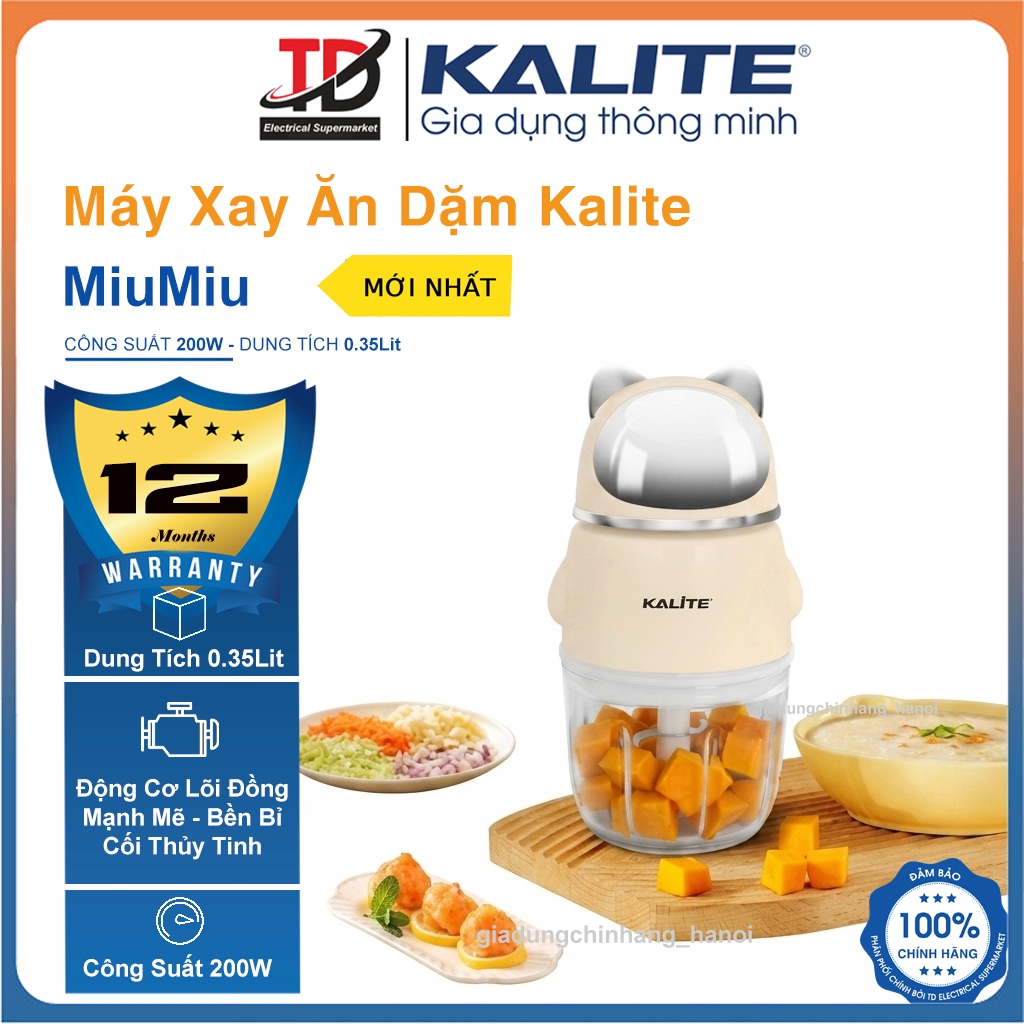 Máy Xay Ăn Dặm Kalite MiuMiu, Công Suất 200w Lưỡi Dao 6 Cánh, Cối Thủy Tinh Cao Cấp, Hàng Chính Hãng