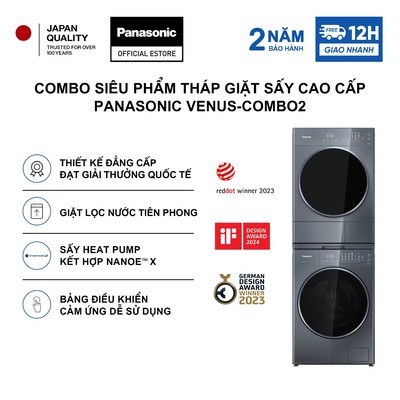 [CHỈ GIAO MIỀN NAM] Combo Siêu Phẩm Tháp Giặt Sấy Cao Cấp Panasonic VENUS-COMBO2 - Sấy Heatpump kết hợp Nanoe™ X