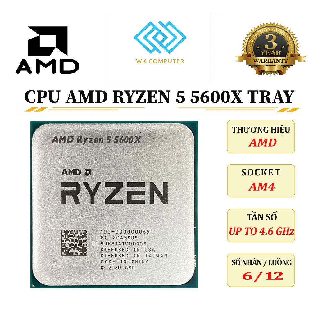 CPU AMD RYZEN 5 5600X TRAY | 6 Nhân 12 Luồng - Max Boost 4.6GHz [Mới - BH 36 THÁNG]