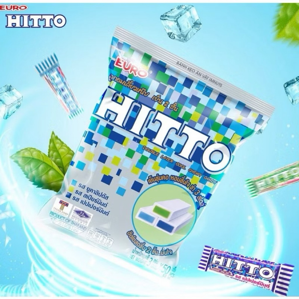 kẹo Hitto thái lan vị bạc hà và trái cây gói 300g khoảng 100 cái