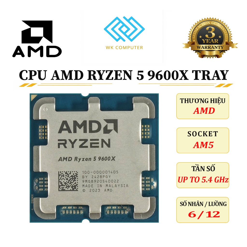 CPU AMD RYZEN 5 9600X TRAY | AM5, 5.4Ghz, 6/12 || Mới - Bảo hành 36 Tháng