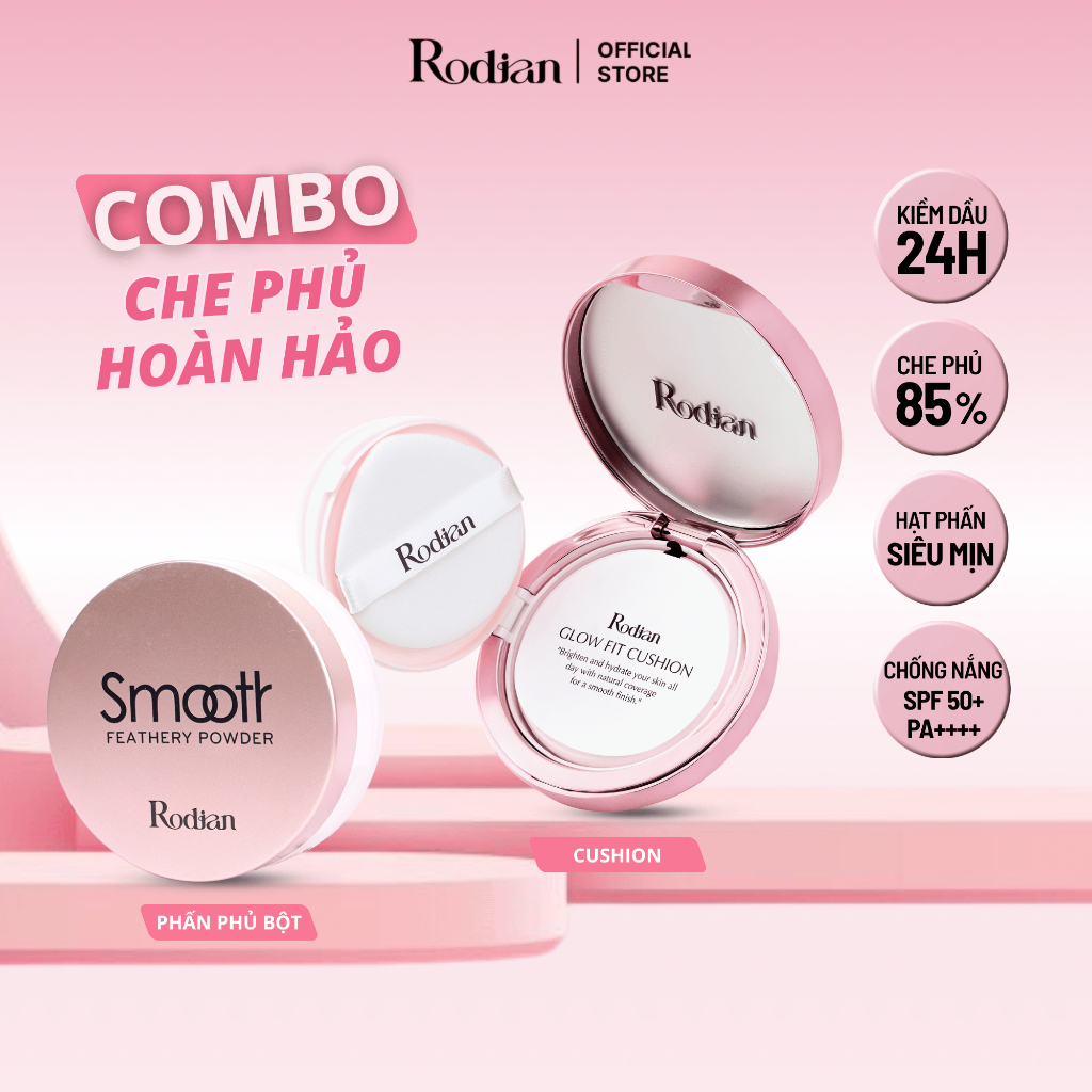 Combo Phấn Phủ Bột Kiềm Dầu Rodian, Phấn Nước Mỏng Nhẹ Chống Nắng Giữ Lớp Make Up Lâu Trôi 12 Giờ