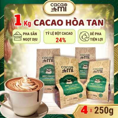 Bột Cacao Hòa Tan CacaoMi Có Đường, Pha Socola, Trà Sữa, Milo Dầm Đậm Vị Ca Cao Nguyên Chất 1kg