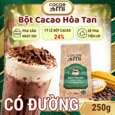Bột cacao hoà tan CACAOMI có đường tiện lợi pha trà Sữa, Milo dầm, socola đậm vị 250g